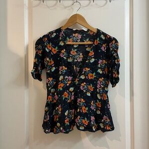 Zara Navy Blue Floral Blouse
